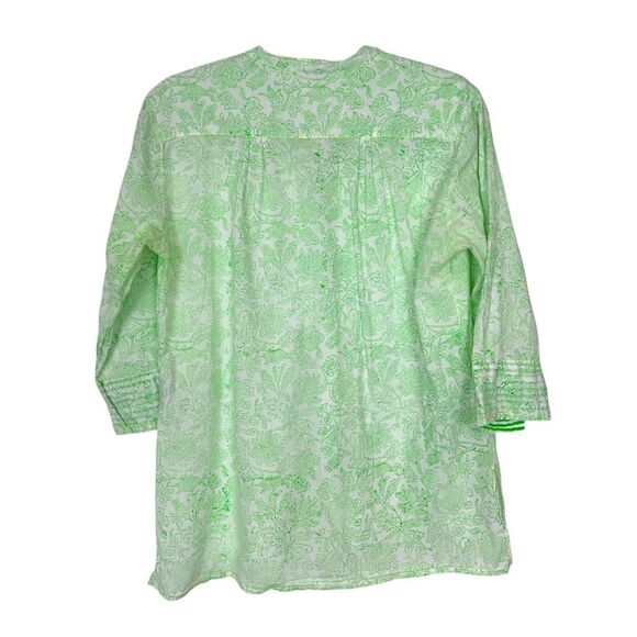 Roberta Roller Rabbit Blouse Top Womens Medium Green Floral 3/4 Sleeve Pintuck - Picture 2 of 16